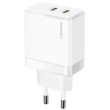 USAMS T54 Cargador de pared GaN 40W 2xUSB-C Carga rápida PD Blanco CC172TC02 (US-CC172)