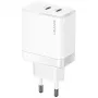 USAMS T54 Cargador de pared GaN 40W 2xUSB-C Carga rápida PD Blanco CC172TC02 (US-CC172)