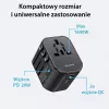 USAMS T59 Cargador de viaje universal 20W con 2 puertos USB-A y 1 USB-C, Negro, enchufes intercambiables US/AU/EU/UK