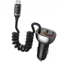 USAMS C37 Cargador de coche 1xUSB-A + 1xUSB-C 60W con cable USB-C a USB-C 30W Carga rápida PD+QC Negro CC192CC01 (US-CC192)