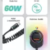 USAMS C37 Cargador de coche 1xUSB-A + 1xUSB-C 60W con cable USB-C a USB-C 30W Carga rápida PD+QC Negro CC192CC01 (US-CC192)