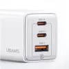 USAMS Sandru Series Cargador de pared GaN 65W 2xUSB-C 1xUSB-A Carga rápida PD3.0 QC3.0 Negro CC180TC01