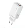 USAMS Sandru Series CC180TC02 Cargador GaN USB-C 65W (Blanco) - 2xUSB-C + 1xUSB-A, Carga rápida PD3.0 y QC3.0, enchufe EU