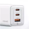 USAMS Sandru Series CC180TC02 Cargador GaN USB-C 65W (Blanco) - 2xUSB-C + 1xUSB-A, Carga rápida PD3.0 y QC3.0, enchufe EU