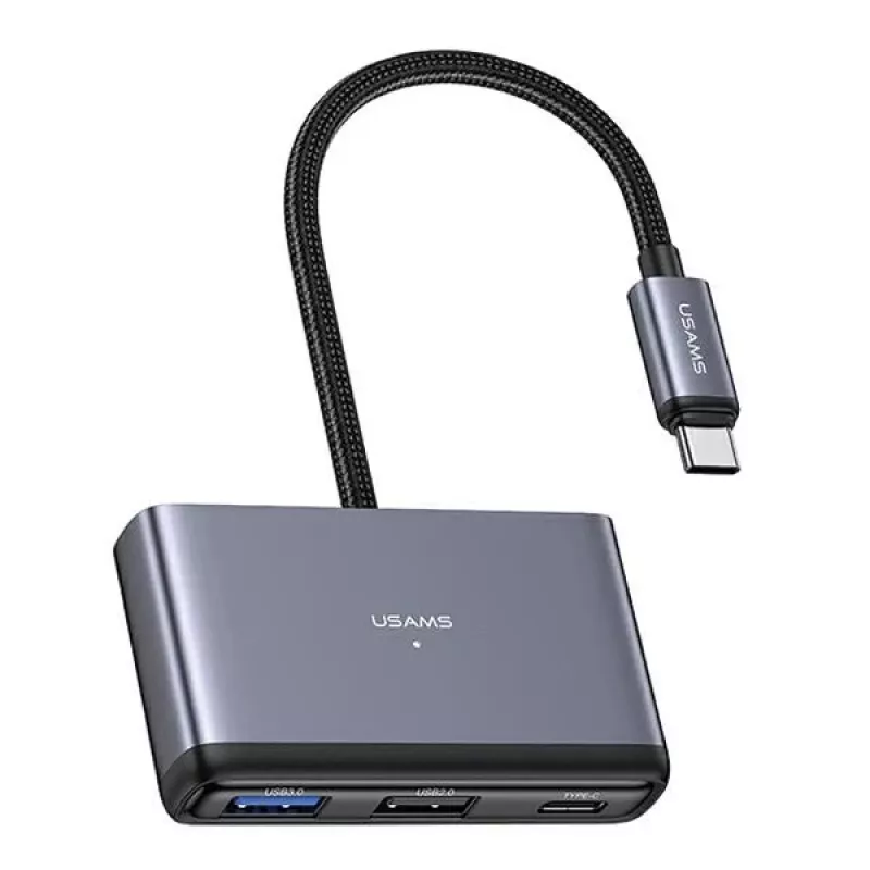 USAMS Adaptador hub USB-C 4 en 1 2x USB 2.0 / USB 3.0 / USB-C Gris oscuro SJ627HUB01 (US-SJ627)