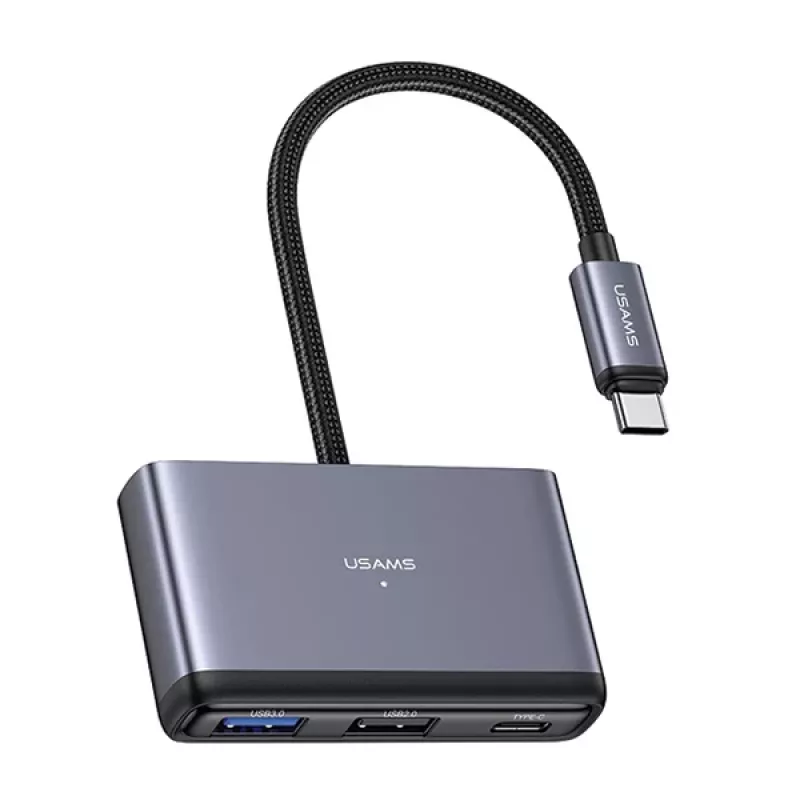 USAMS Hub USB-C 5 en 1 USB 2.0/USB 3.0/USB-C/TF/SD Gris oscuro SJ628HUB01 (US-SJ628)