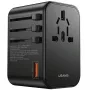 USAMS Cargador de viaje universal 65W 1xUSB-A + 2xUSB-C T62 con enchufes intercambiables US/AU/EU/UK Negro CC199TC01 (US-CC199)