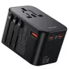 USAMS Cargador de viaje universal 65W 1xUSB-A + 2xUSB-C T62 con enchufes intercambiables US/AU/EU/UK Negro CC199TC01 (US-CC199)