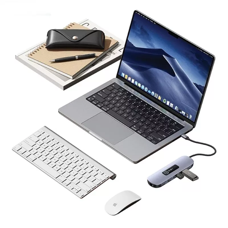 USAMS Adaptador hub USB-C 10 en 1 3x USB 3.0, SD/TF, HDMI, VGA, RJ45, PD 100W, Gris