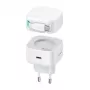 USAMS XMF Series CC202TC02 Fuente de alimentación GaN USB-C 35W con cable USB-C retráctil, PD+QC, Blanco