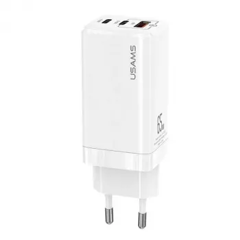USAMS GaN 65W Cargador Rápido MT T33 PD 2xUSB-C + USB-A Blanco CC110TC02 (US-CC110)