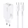 USAMS GaN 65W Cargador USB-C MTXLOGTC02 Blanco con cable USB-C de 100W