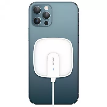 USAMS US-CD159 Cargador Inalámbrico Magnético 15W Extra Fino para iPhone 12 Serie Blanco