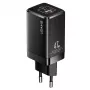 USAMS T41 GaN 47W Cargador Rápido USB-C+USB-A Enchufe EU Negro