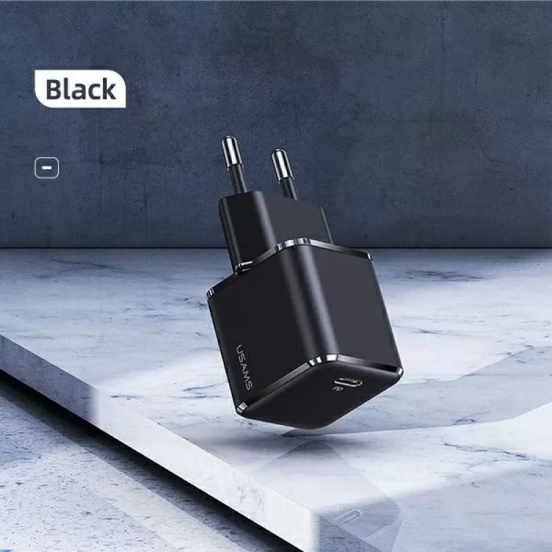 USAMS T42 Mini 25W Cargador Rápido USB-C PD3.0 (Solo Cabezal) Negro CC140TC01