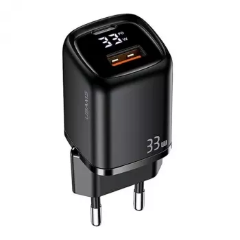 USAMS Cargador Rápido USB-C + USB-A 33W PD3.0 QC3.0 Negro CC152TC01