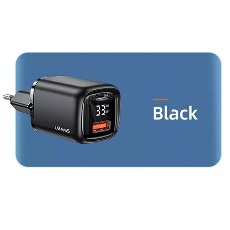 USAMS Cargador Rápido USB-C + USB-A 33W PD3.0 QC3.0 Negro CC152TC01