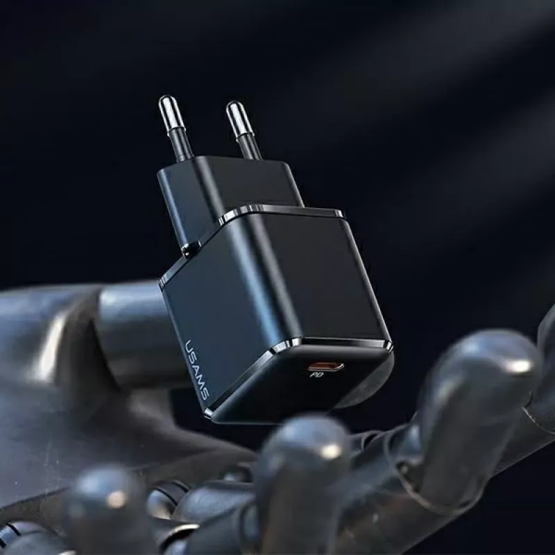 USAMS T45 cargador rápido 30W PD3.0 USB-C con cable U63 USB-C a Lightning, negro, UXTZH01
