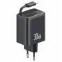 USAMS YC Series CC241TC01 30W Fuente de Alimentación GaN USB-C con Cable USB-C Retráctil, Carga Rápida PD+QC, Negro