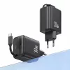 USAMS YC Series CC241TC01 30W Fuente de Alimentación GaN USB-C con Cable USB-C Retráctil, Carga Rápida PD+QC, Negro