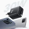 USAMS YC Series CC241TC01 30W Fuente de Alimentación GaN USB-C con Cable USB-C Retráctil, Carga Rápida PD+QC, Negro