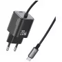 USAMS cargador rápido 20W GaN con cable USB-C, negro
