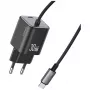 USAMS cargador rápido 30W GaN con cable USB-C (negro, enchufe EU)