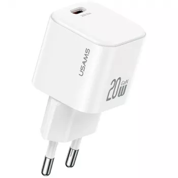 USAMS Cargador de pared USB-C PD 20W con cable Lightning (1 m) - Blanco