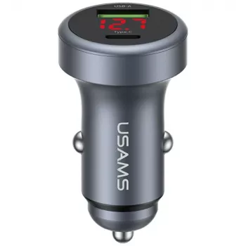 USAMS CC327 Cargador de coche USB-A USB-C 45W Aluminio - Tarnish
