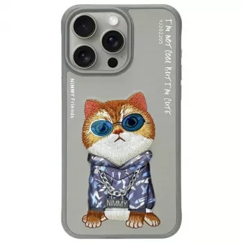 Nimmy Funda para iPhone 15 Pro Max 6,7 pulgadas Gris Glasses Cool Cat