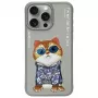 Nimmy Funda para iPhone 15 Pro Max 6,7 pulgadas Gris Glasses Cool Cat