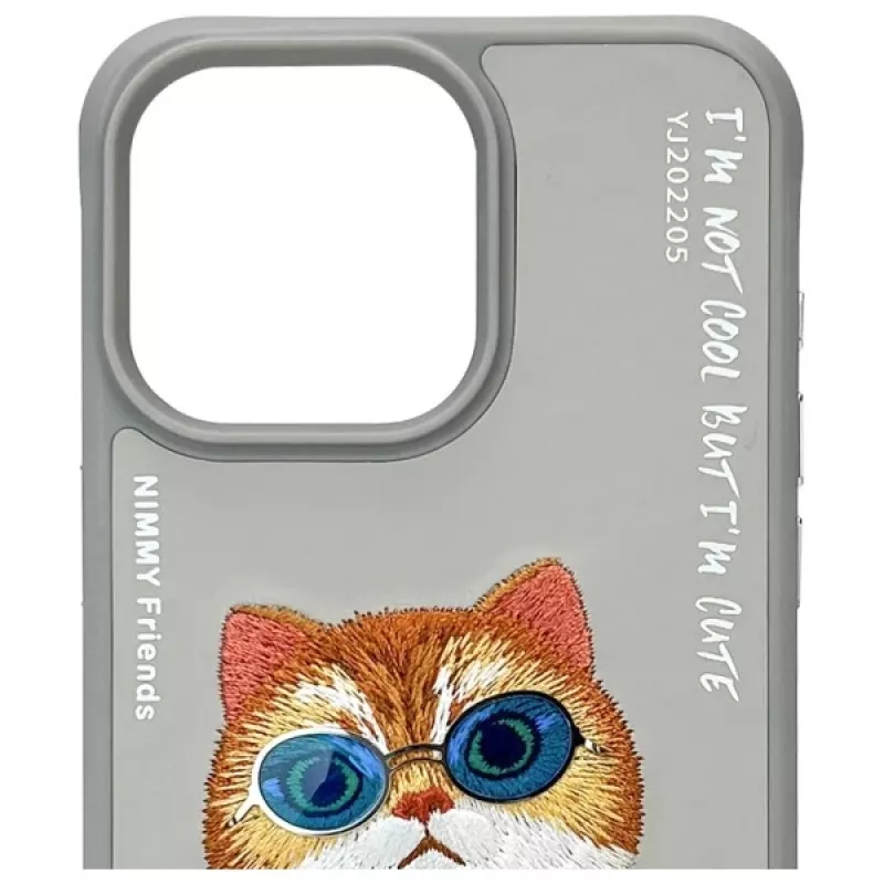 Nimmy Funda para iPhone 15 Pro Max 6,7 pulgadas Gris Glasses Cool Cat