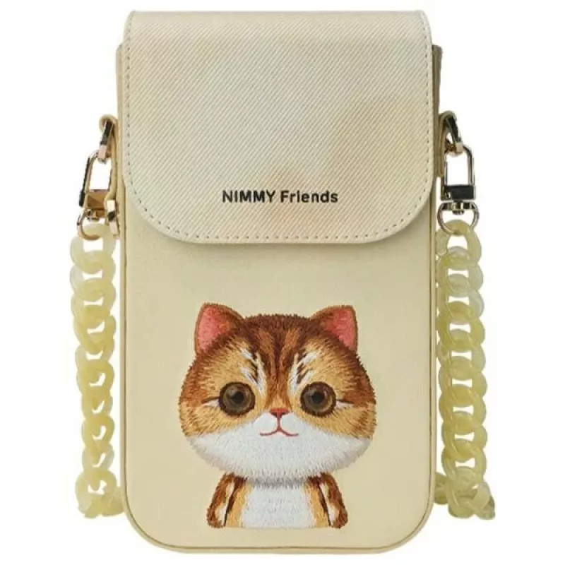 Nimmy set 3 en 1 de funda para móvil, cartera y funda para localizador - caqui - Big Eyed Pet 2.0 Cat