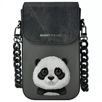 Nimmy set 3 en 1: funda para móvil + cartera + funda para rastreador, negro, Big Eyed Pet 2.0 Panda