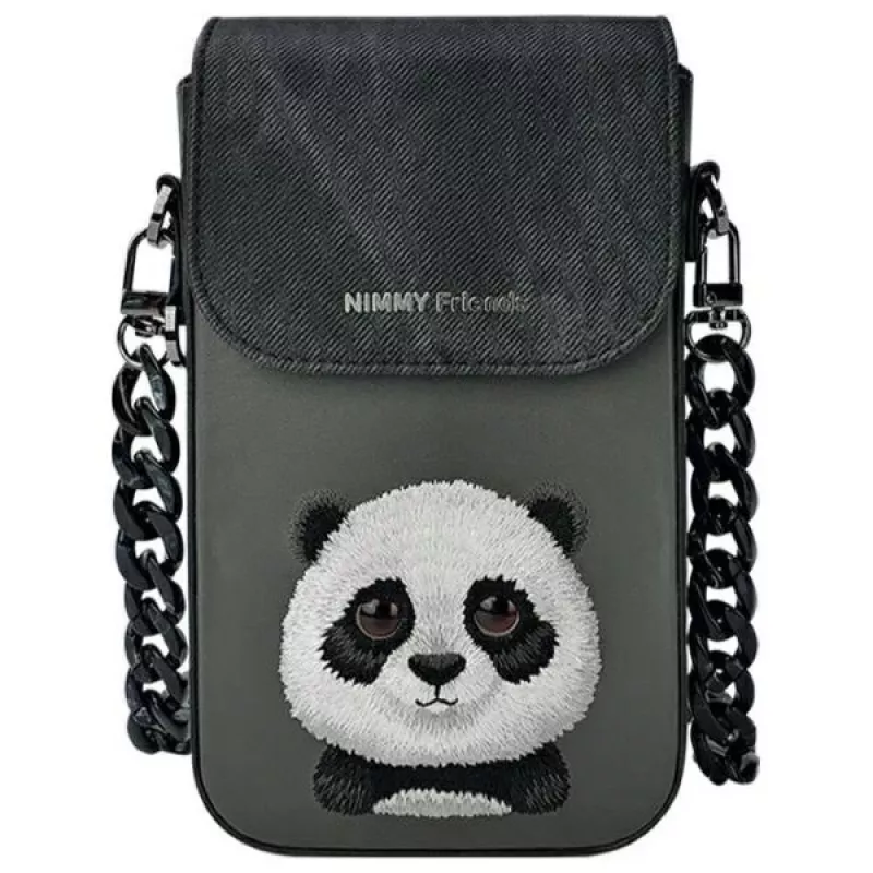 Nimmy set 3 en 1: funda para móvil + cartera + funda para rastreador, negro, Big Eyed Pet 2.0 Panda