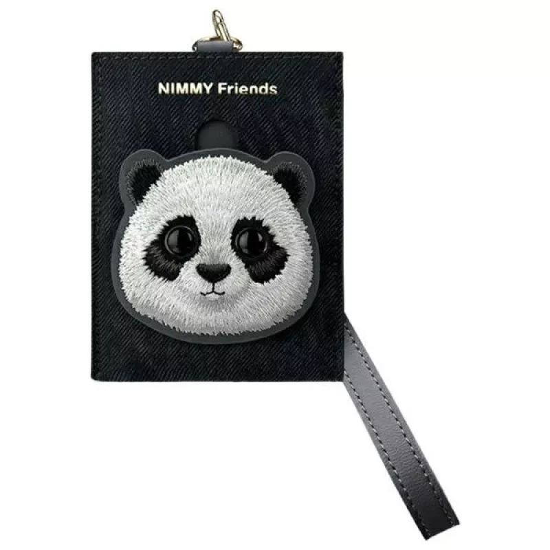 Nimmy set 3 en 1: funda para móvil + cartera + funda para rastreador, negro, Big Eyed Pet 2.0 Panda
