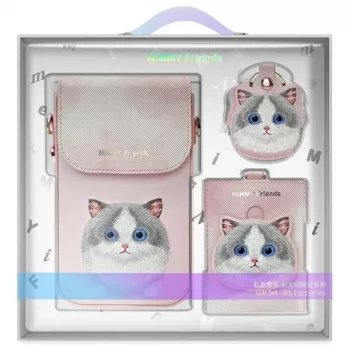 Nimmy set 3 en 1 de bolso cruzado para móvil, cartera y soporte para rastreador - rosa Big Eyed Pet 2.0 Cat