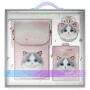 Nimmy set 3 en 1 de bolso cruzado para móvil, cartera y soporte para rastreador - rosa Big Eyed Pet 2.0 Cat