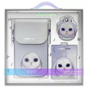 Nimmy set 3 en 1 de funda para móvil, cartera y funda para localizador - morado Big Eyed Pet 2.0 Rabbit