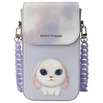 Nimmy set 3 en 1 de funda para móvil, cartera y funda para localizador - morado Big Eyed Pet 2.0 Rabbit