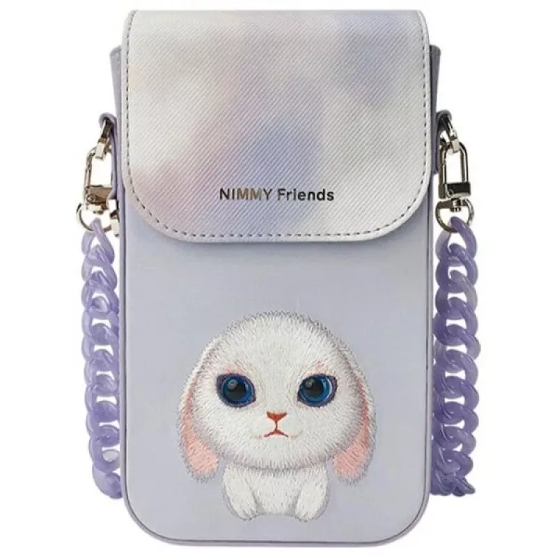 Nimmy set 3 en 1 de funda para móvil, cartera y funda para localizador - morado Big Eyed Pet 2.0 Rabbit