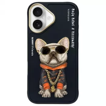 Nimmy Funda para iPhone 16 6.1 Negra Glasses Cool Dog