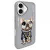 Nimmy Funda protectora para Apple iPhone 16 6,1 inch Gris Glasses Cool Dog