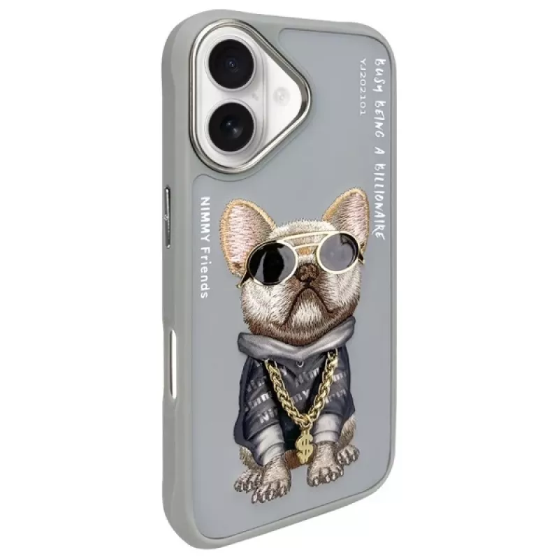 Nimmy Funda protectora para Apple iPhone 16 6,1 inch Gris Glasses Cool Dog