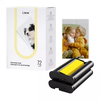 Liene PixCut Set de papel fotográfico y cartuchos de tinta 4x6, 72 hojas, brillante, sublimación térmica