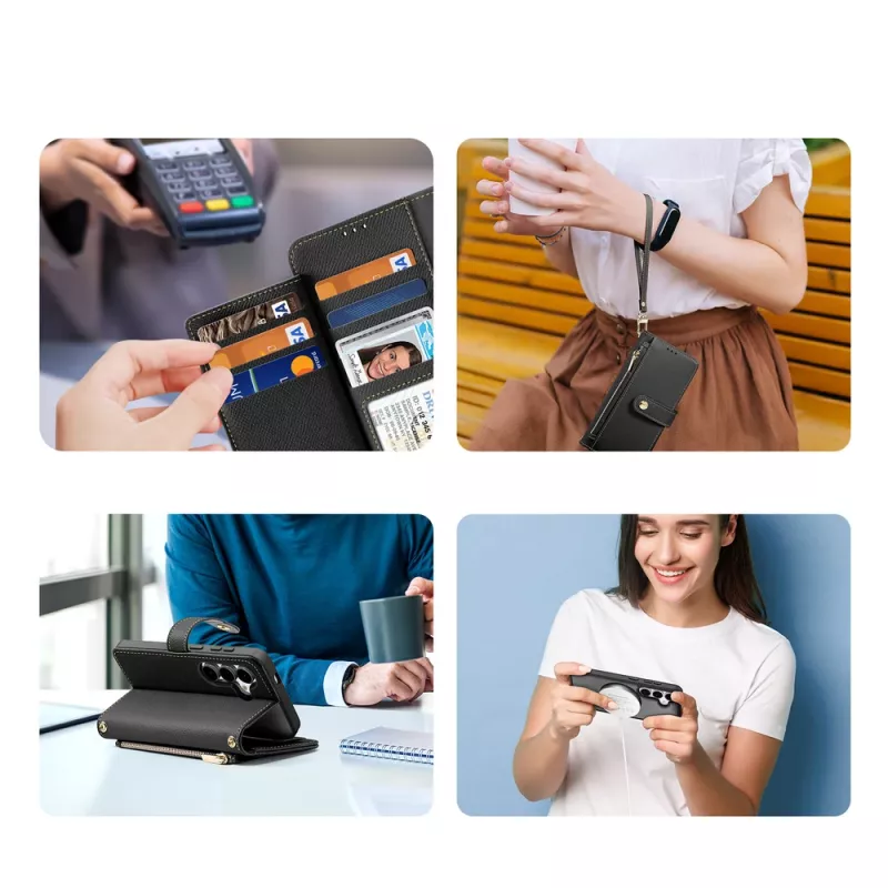DUXDUCIS Funda Cartera de Piel Lawa para Samsung Galaxy S25+ con Monedero Magnético Extraíble - Negro
