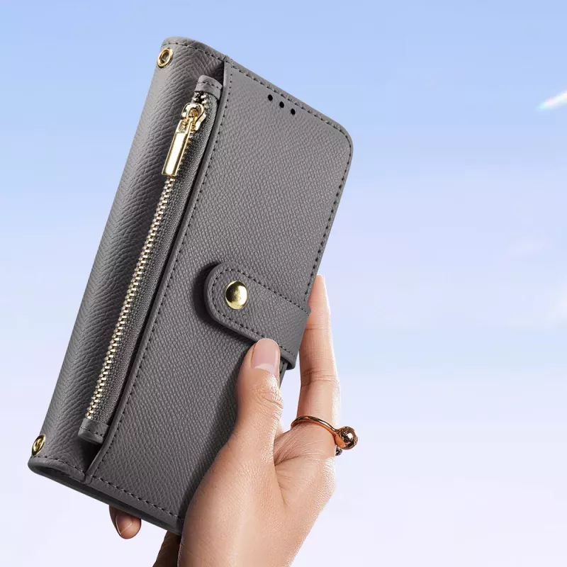 DUXDUCIS Funda Cartera de Piel Lawa para Samsung Galaxy S25+ con Monedero Magnético Extraíble - Gris