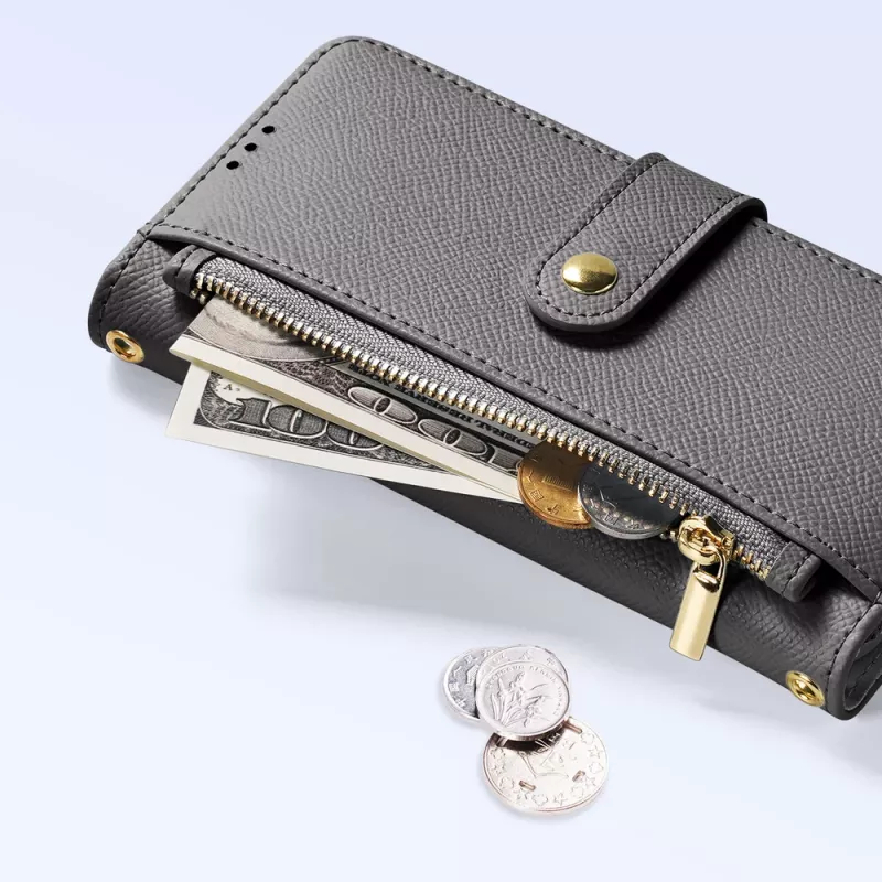 DUXDUCIS Funda Cartera de Piel Lawa para Samsung Galaxy S25+ con Monedero Magnético Extraíble - Gris