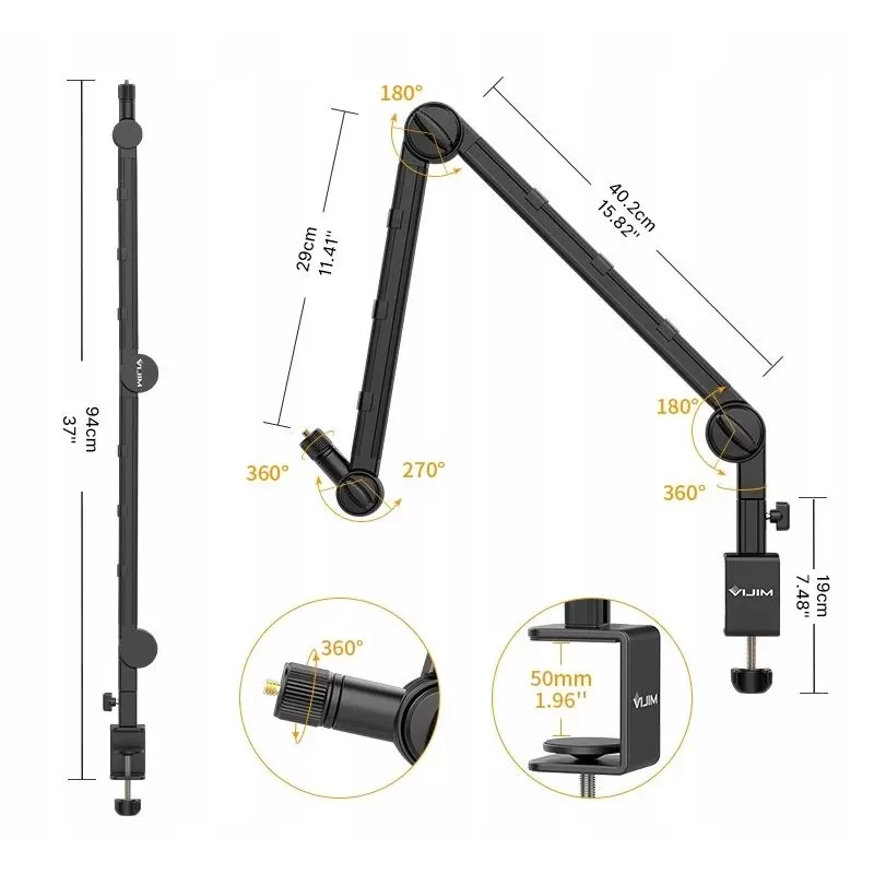 Ulanzi LS25 pinza en C de mesa soporte de estudio para cámara, micrófono, luz LED, negro
