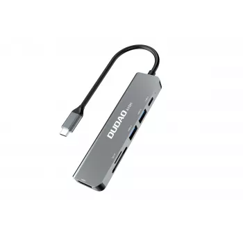 DUDAO A15H Estación de acoplamiento Hub USB-C 6 en 1 con HDMI, USB 3.0, USB 2.0, lector de tarjetas SD/TF, PD 100W - Gris espacial